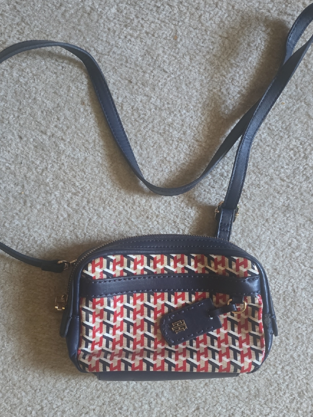 Tommy Hilfiger Navy Crossbody with Red & Cream Geometric Print